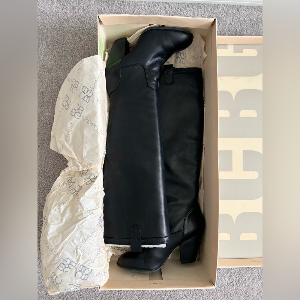 BCBG Black Leather Knee-High Boots Size 7.5 - Picture 2 of 9